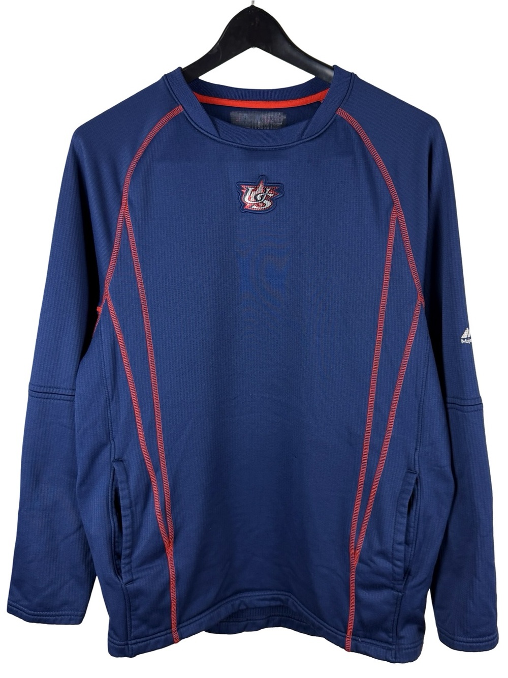Mens 2010s Majestic Athletic Team USA Cool Base Blue Sweatshirt Size L
